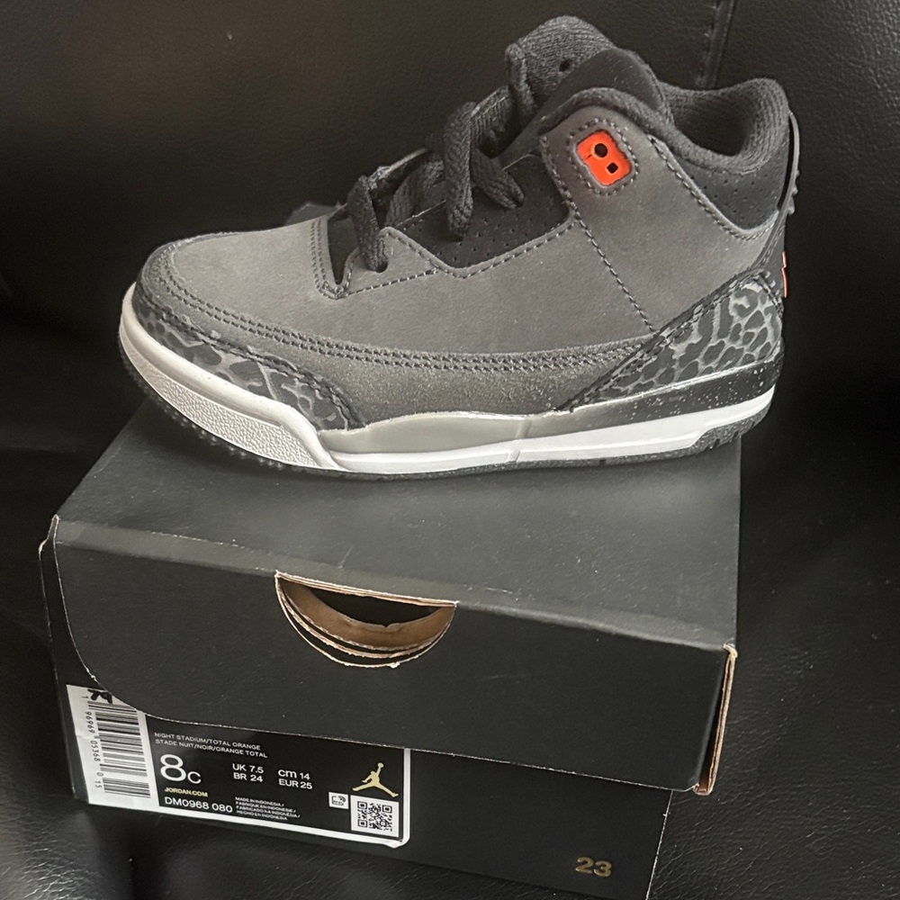 Jordan Kids Black and Gray Sneakers with Orange Accents